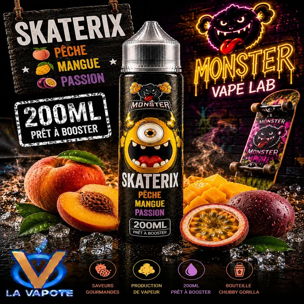 Eliquide Skaterix Monster 200ML, peche, mangue, passion fruit